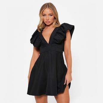 I Saw It First ISAWITFIRST Plunge Frill Sleeve Woven Mini Dress