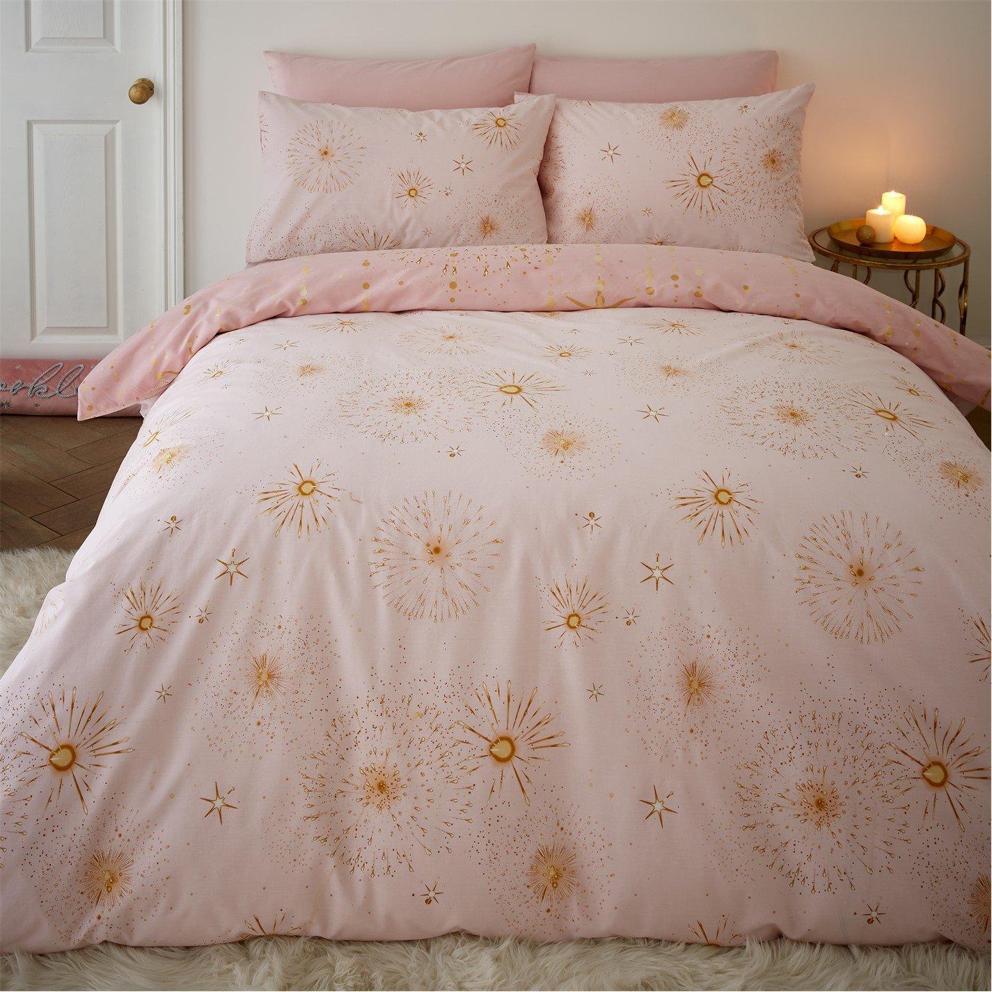 Pink - Catherine Lansfield - Christmas Sparkle Reversible Duvet Cover Set - 1