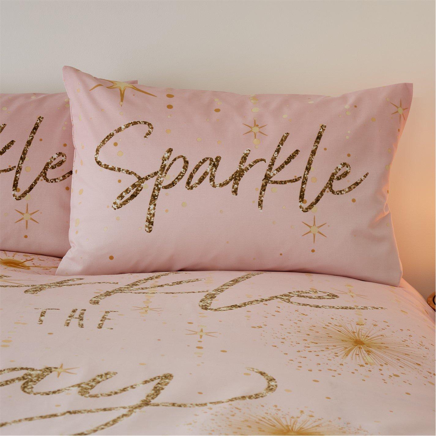 Pink - Catherine Lansfield - Sparkle Reversible Duvet Cover Set - 2