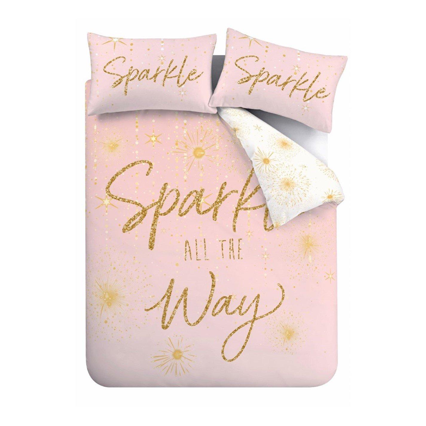 Pink - Catherine Lansfield - Sparkle Reversible Duvet Cover Set - 4