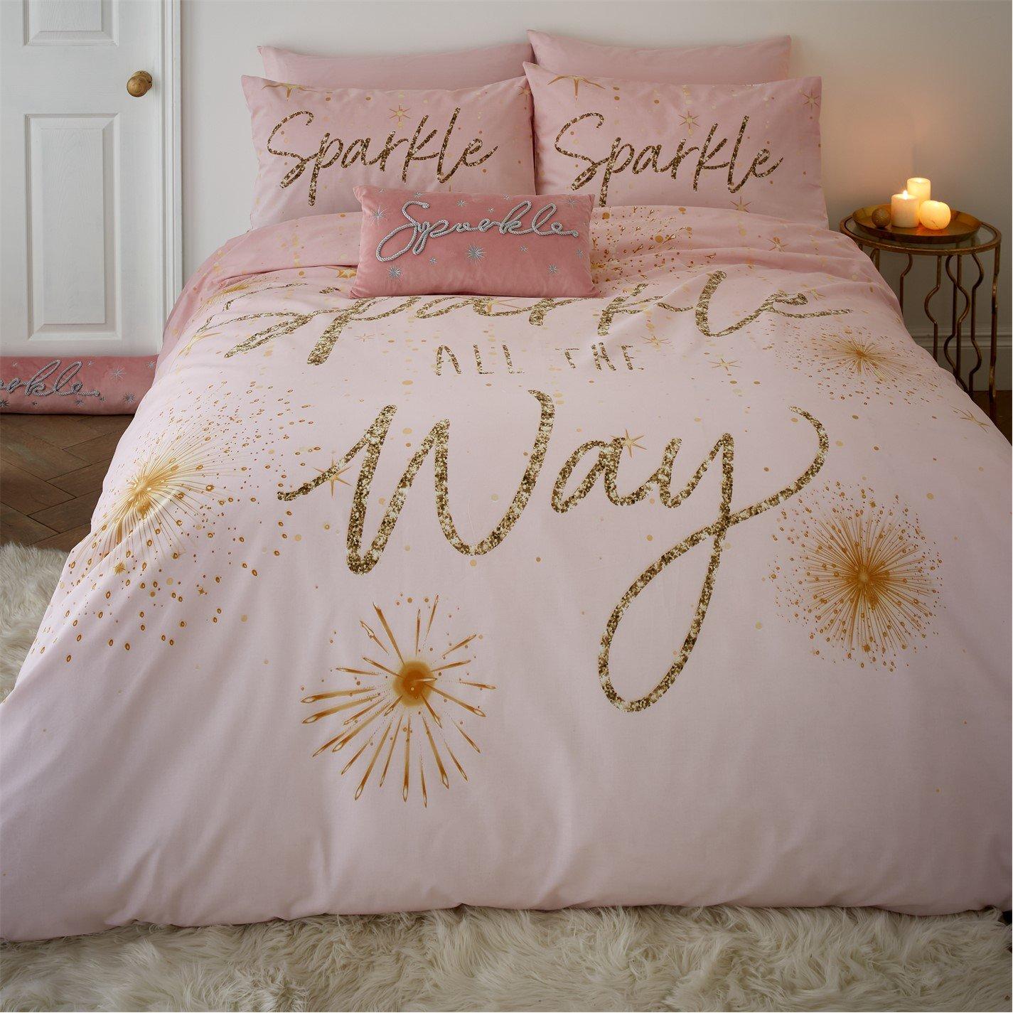 Pink - Catherine Lansfield - Sparkle Reversible Duvet Cover Set - 5