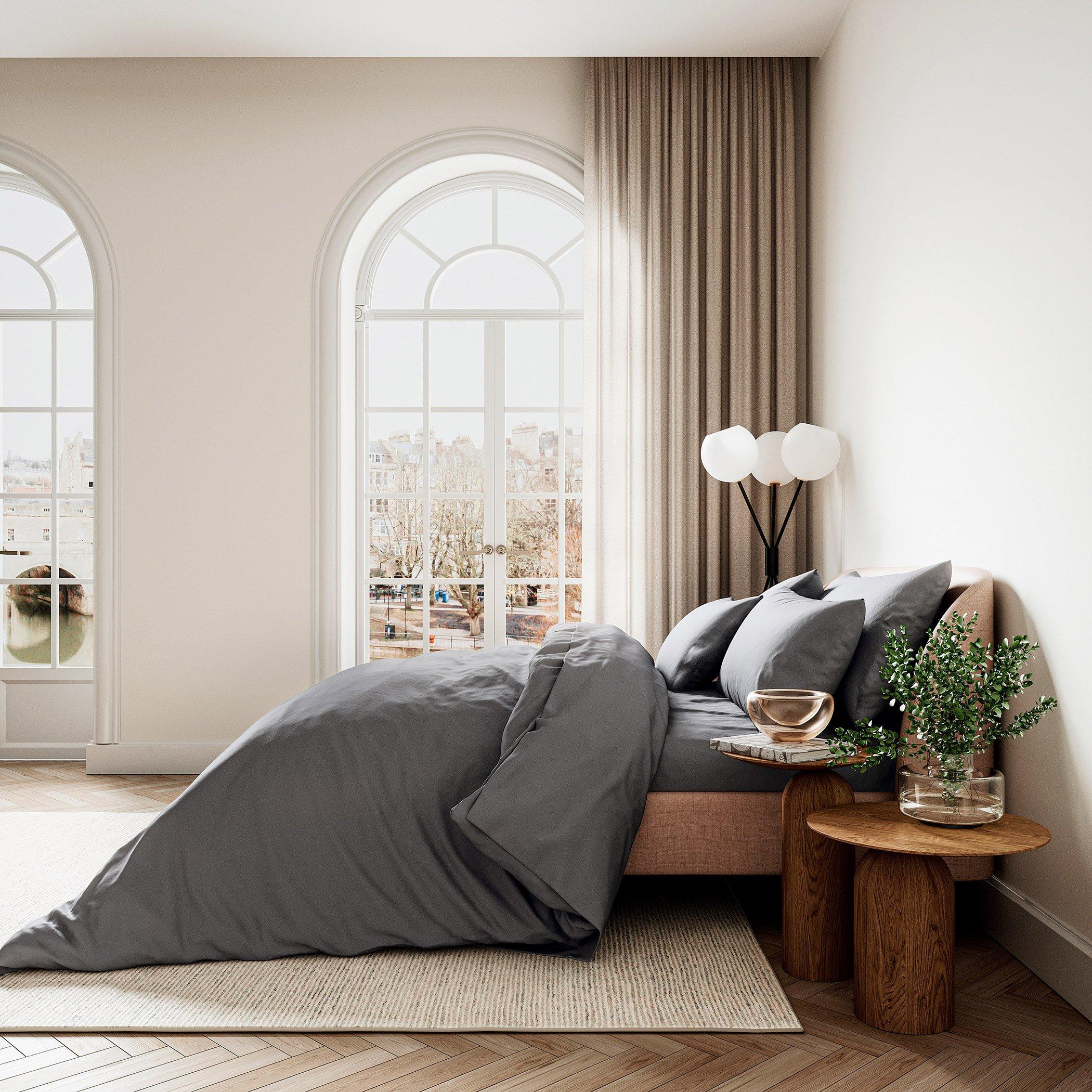 Charcoal - Bedeck of Belfast - Cotton Plain Dye Pillowcase Pair - 2