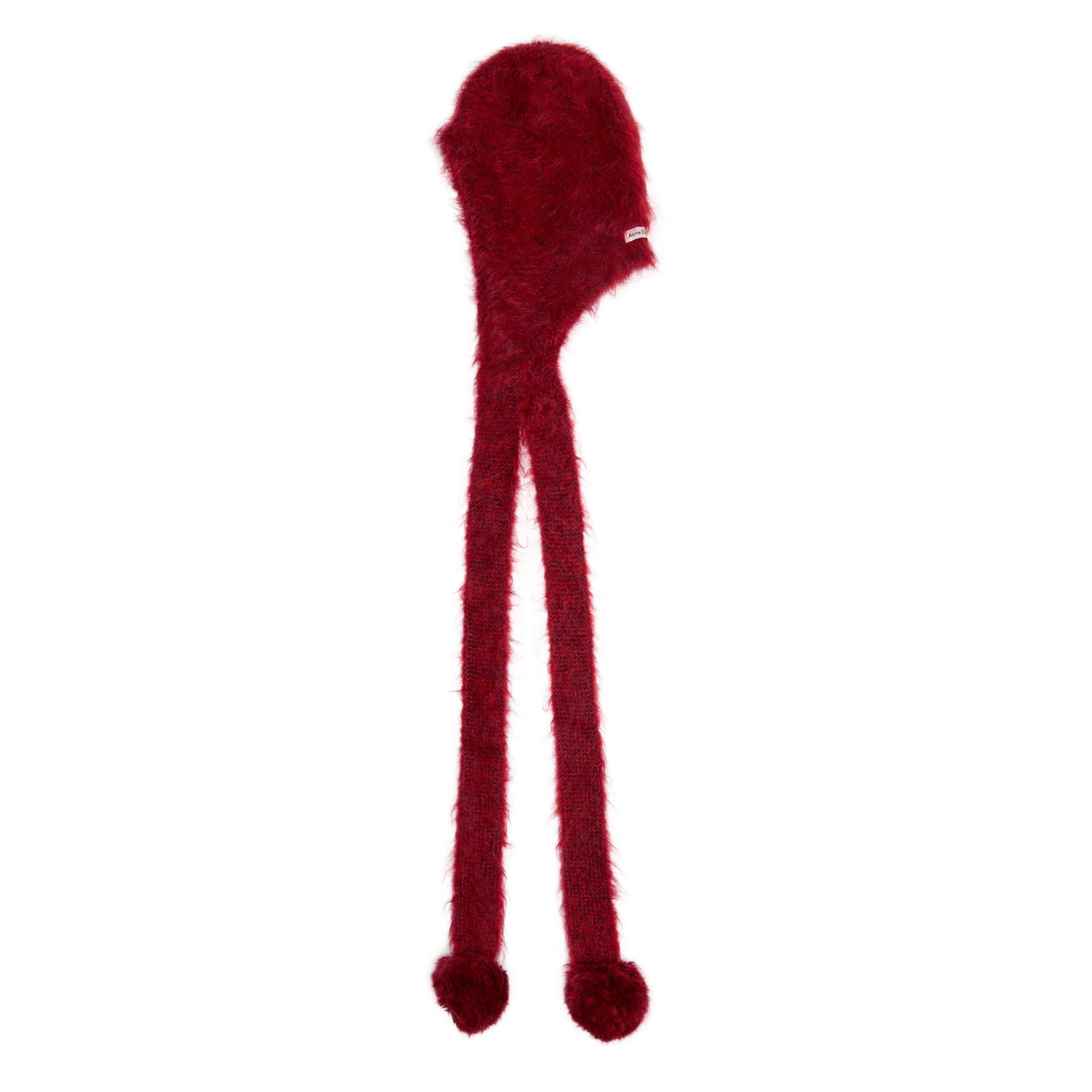 BURGUNDY - Acne Studios - Women's Mohair-Blend Pom-Pom Balaclava - 1