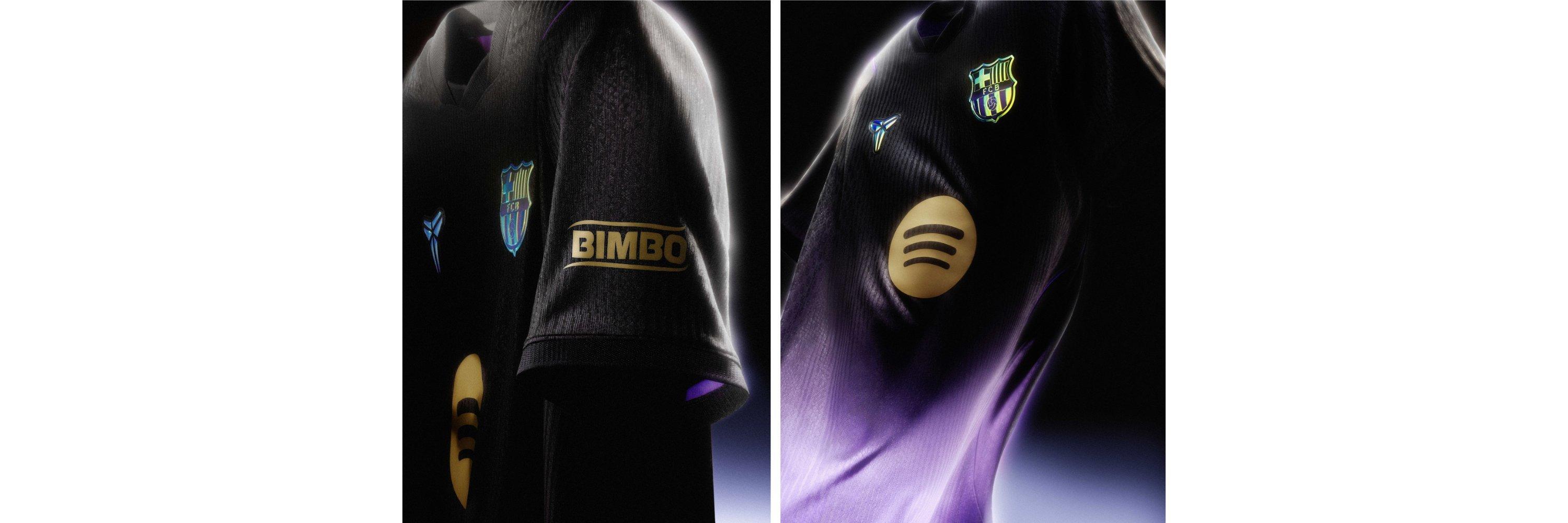 Two different angles of the barcelona 26/27 away shirt