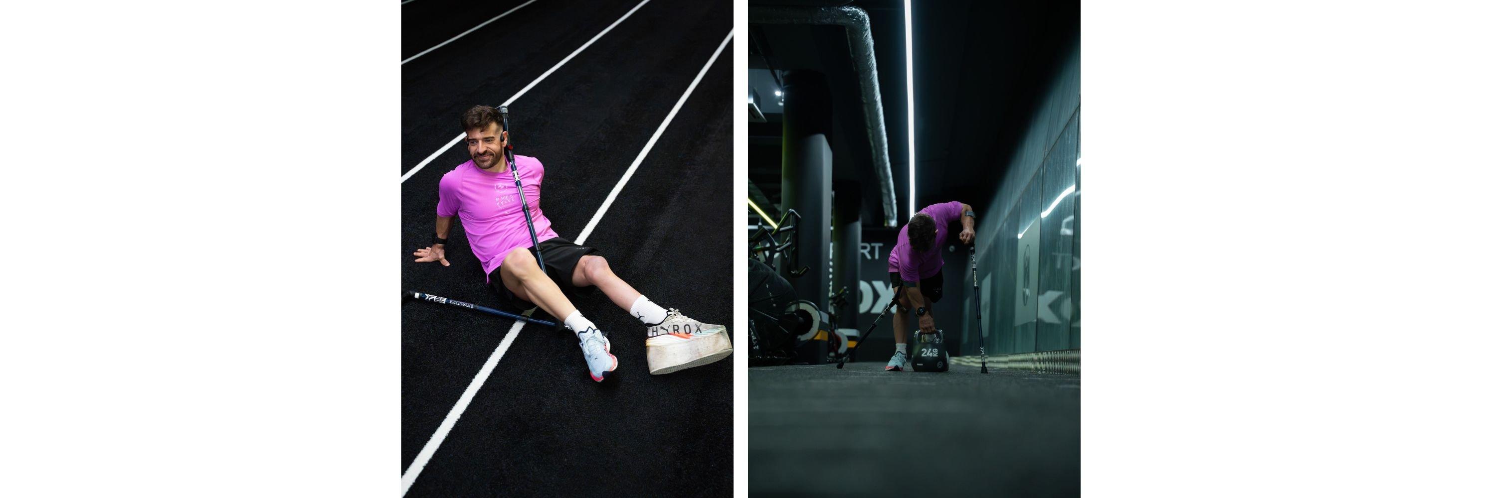 Two images of David Van Wetherill working out