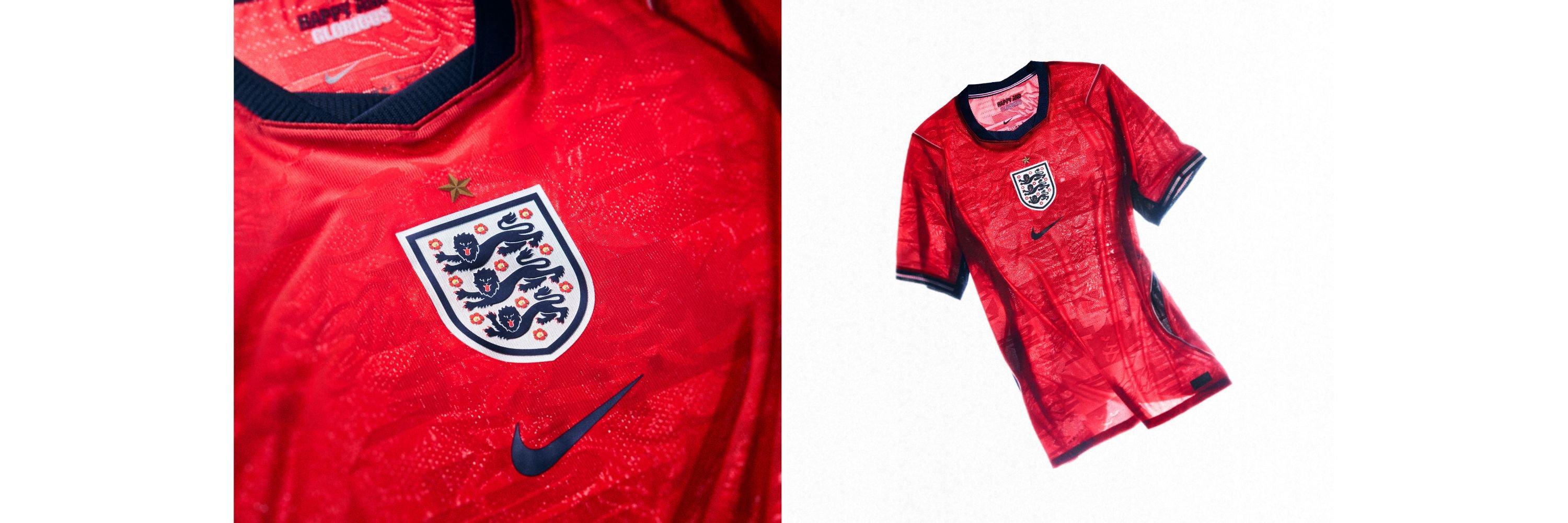 A split image of the England Away Shirt for the 2026 World Cup