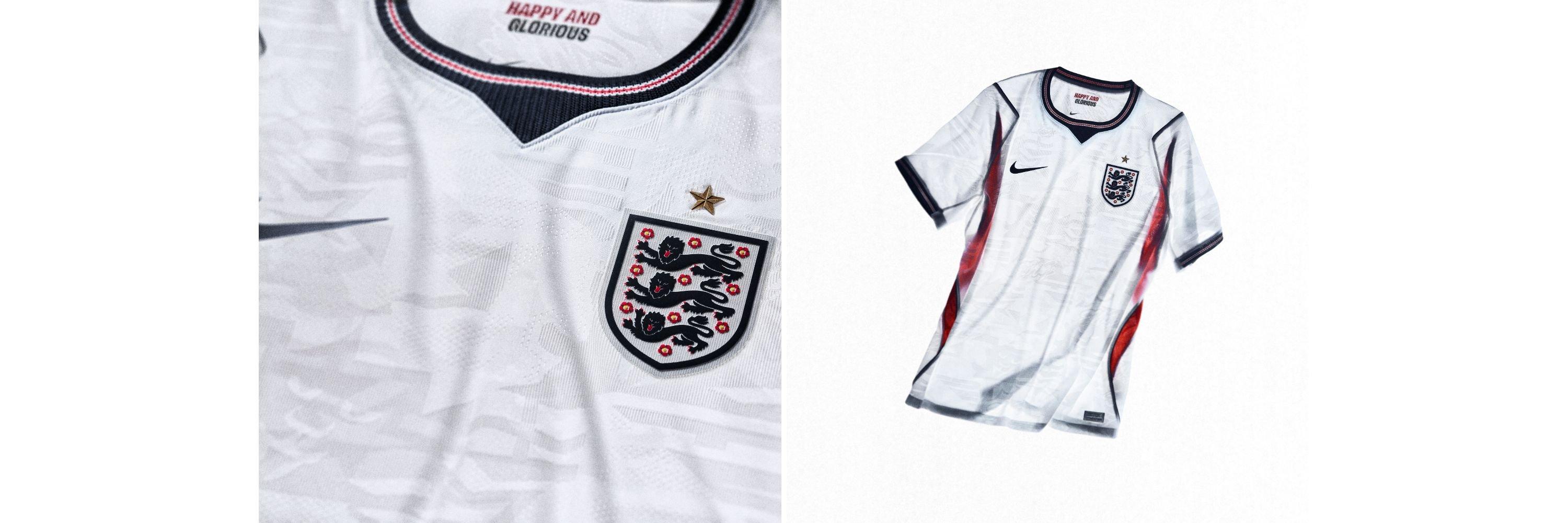 A split image of the England Home Shirt for World Cup 2026