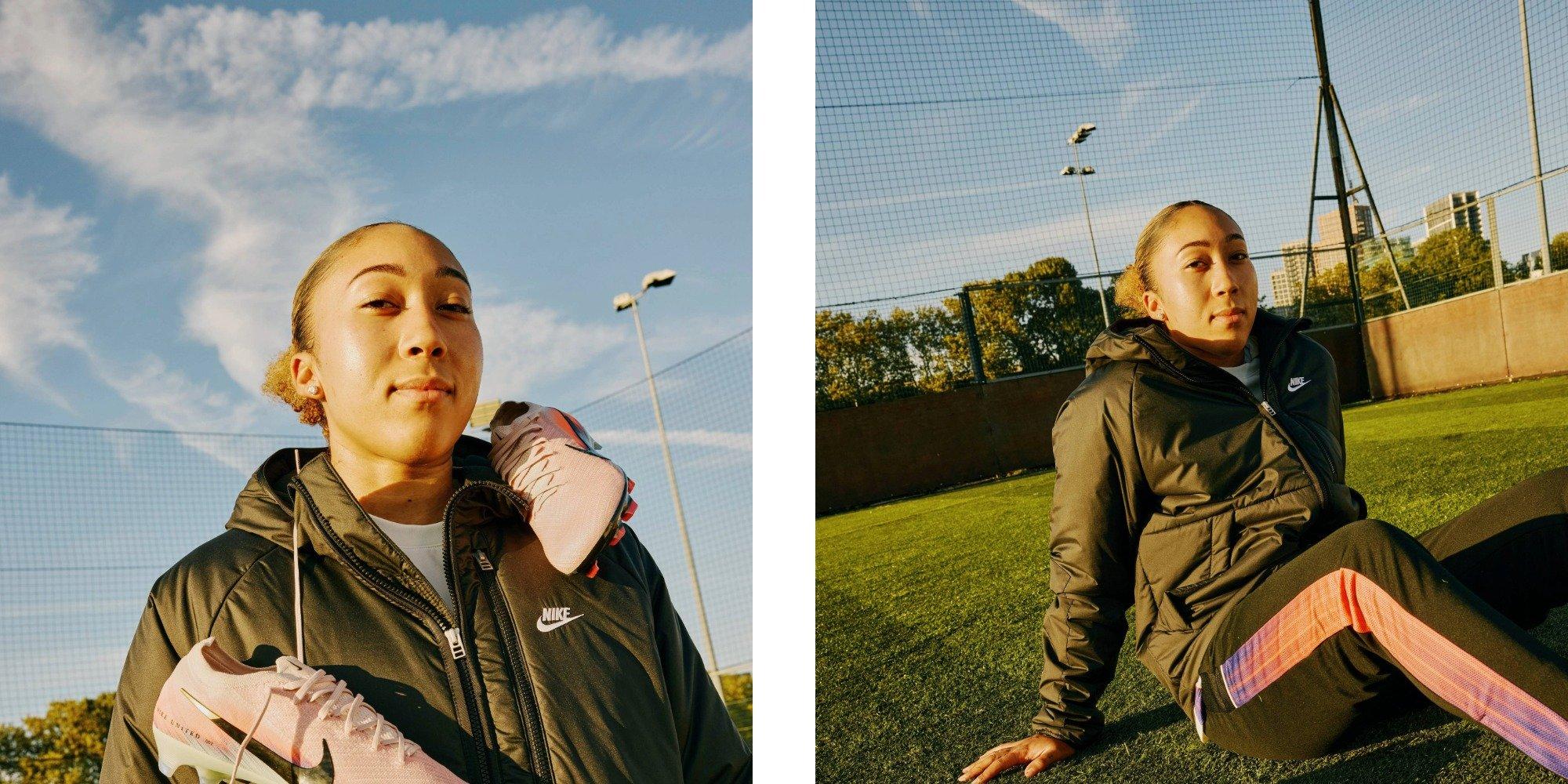 A Split image of Lauren James with some football boots