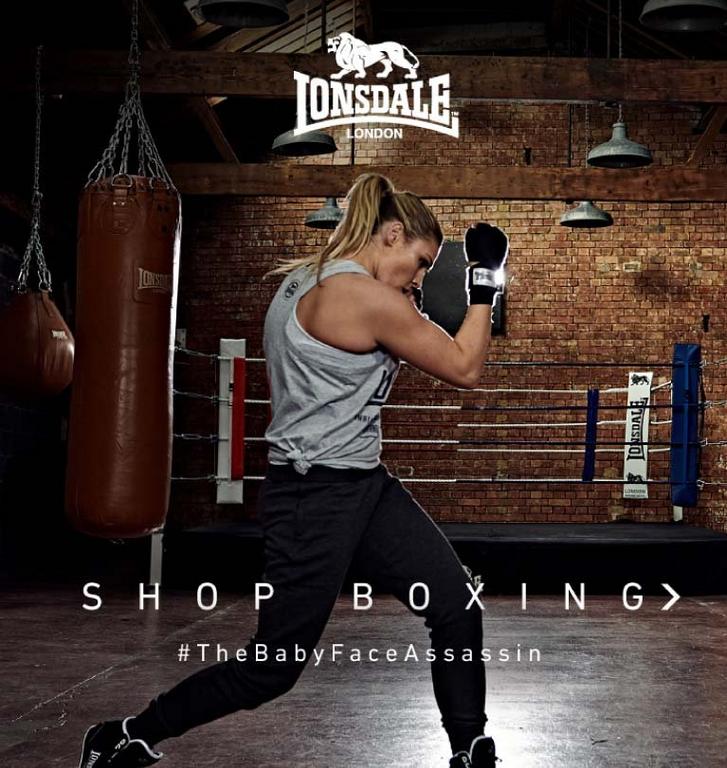 BabyFace Assassin Shannon Courtenay boxing in Lonsdale gym wearing Lonsdale vest, trainers bottoms and hand wraps