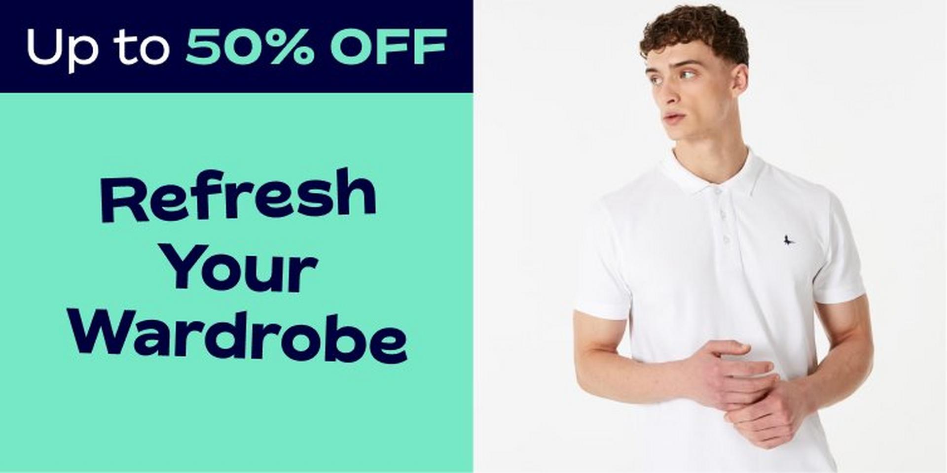 Up to 50% Off - Man wearing white polo shirt