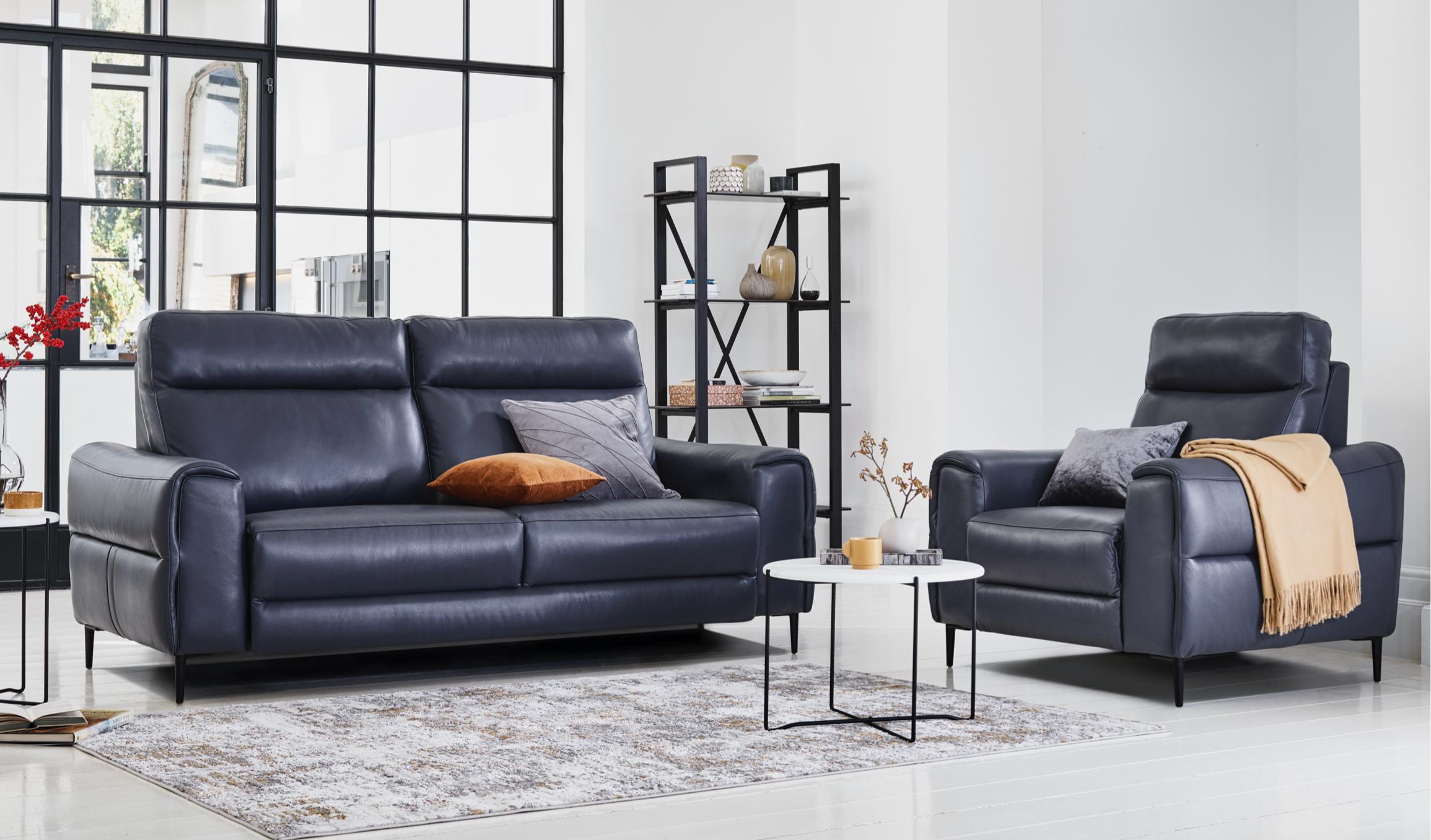 Leather sofa 2024 blue navy