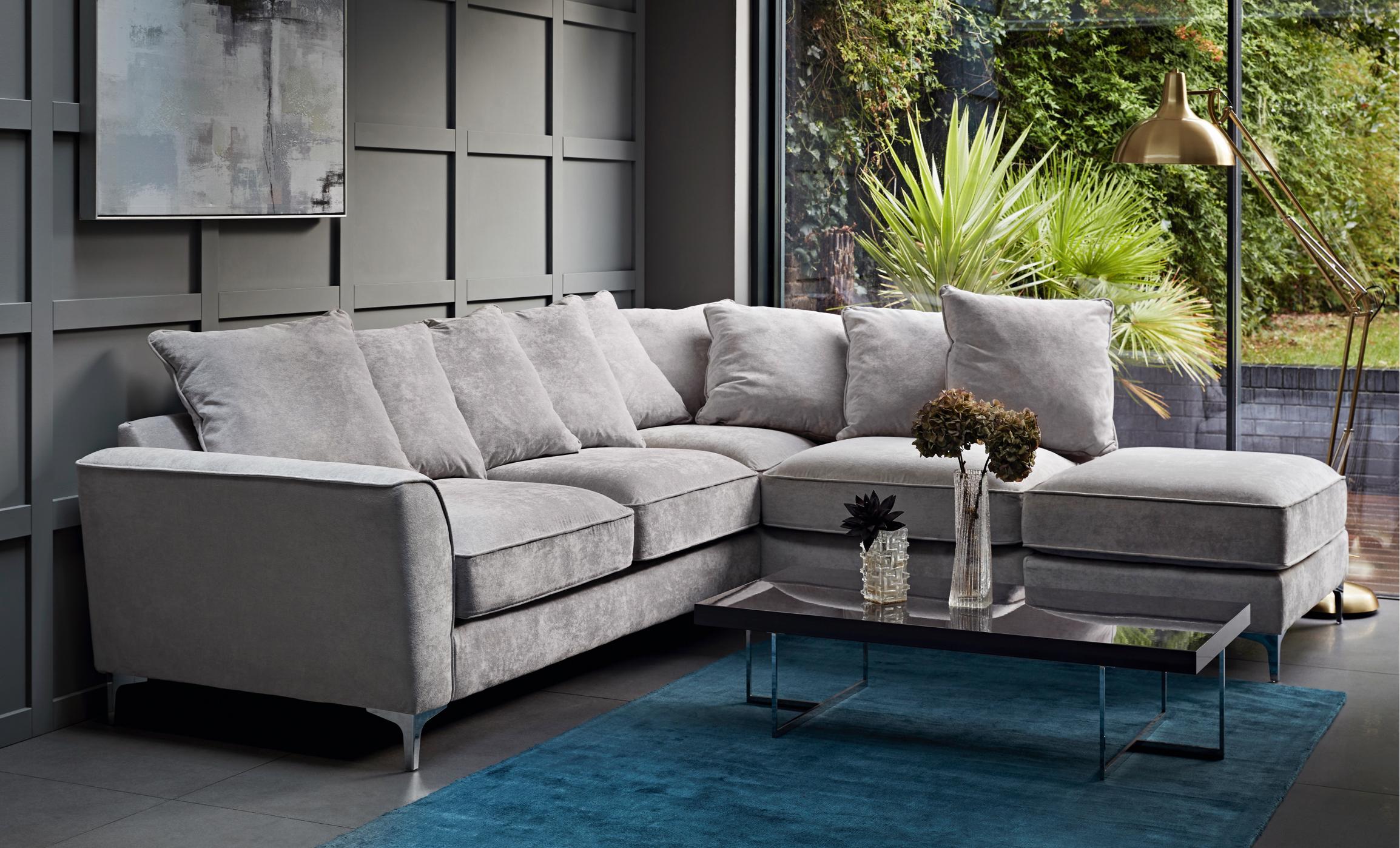 Grey sofa with navy cheap cushions