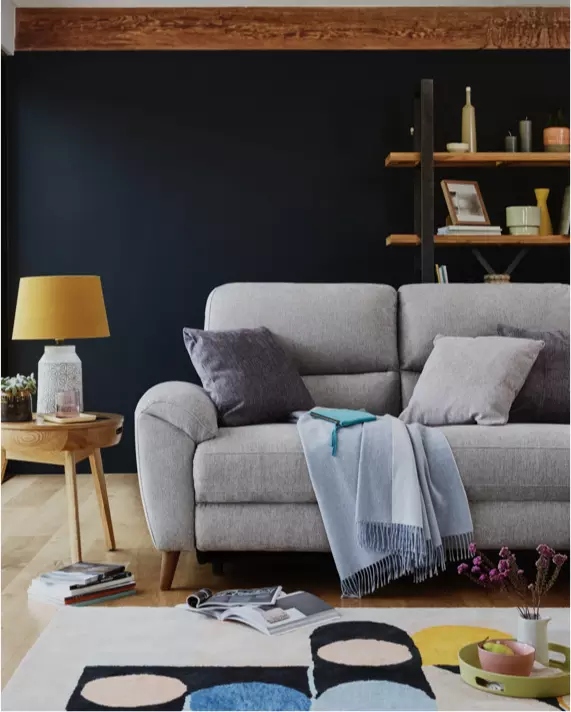 dark grey and navy blue living room