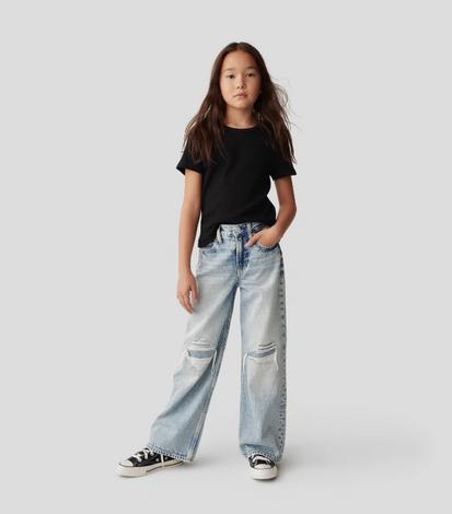 Girls Casual Denim Pants High Waisted Wide Leg Jeans Loose