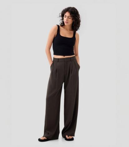 Waisted Pants Casual Baggy Mid Women's Wide Trousers Solid Leg