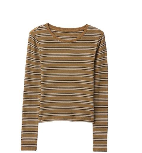 brown striped Gray long sleeve tee