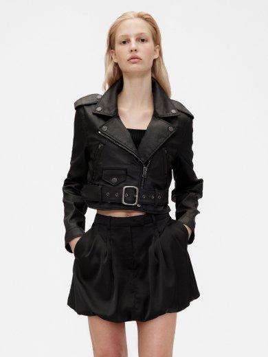 Coated Denim Cropped
 Moto Jacket