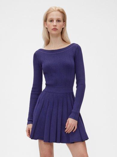 Boatneck Pleated 
Mini Dress