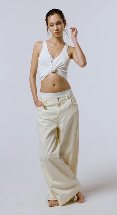 Kiko Mizuhara. Actress & Artust. She wears our Modern Tank, simple, cropped, tied up.
