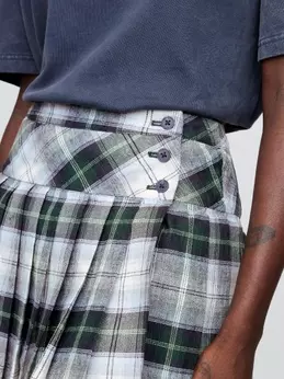 Linen-Cotton Plaid 
Pleated Mini Skort​ alt
