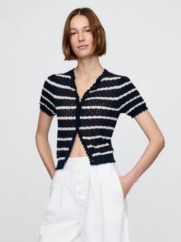 Linen-Blend  
Pointelle  
Cropped Cardigan ​