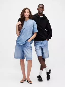 Knit Denim Baggy Shorts