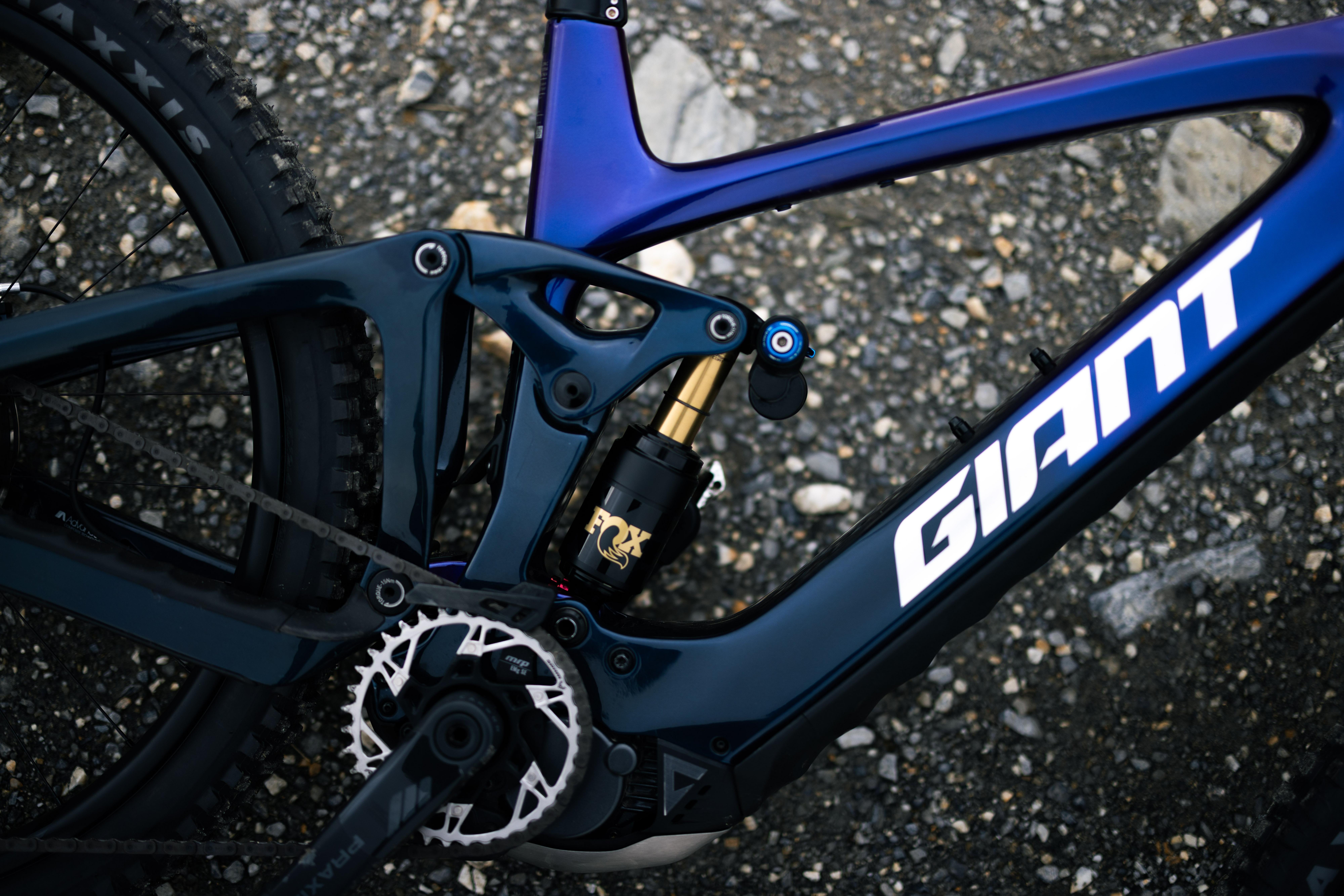 a close up of a mountain bike on a rocky surface