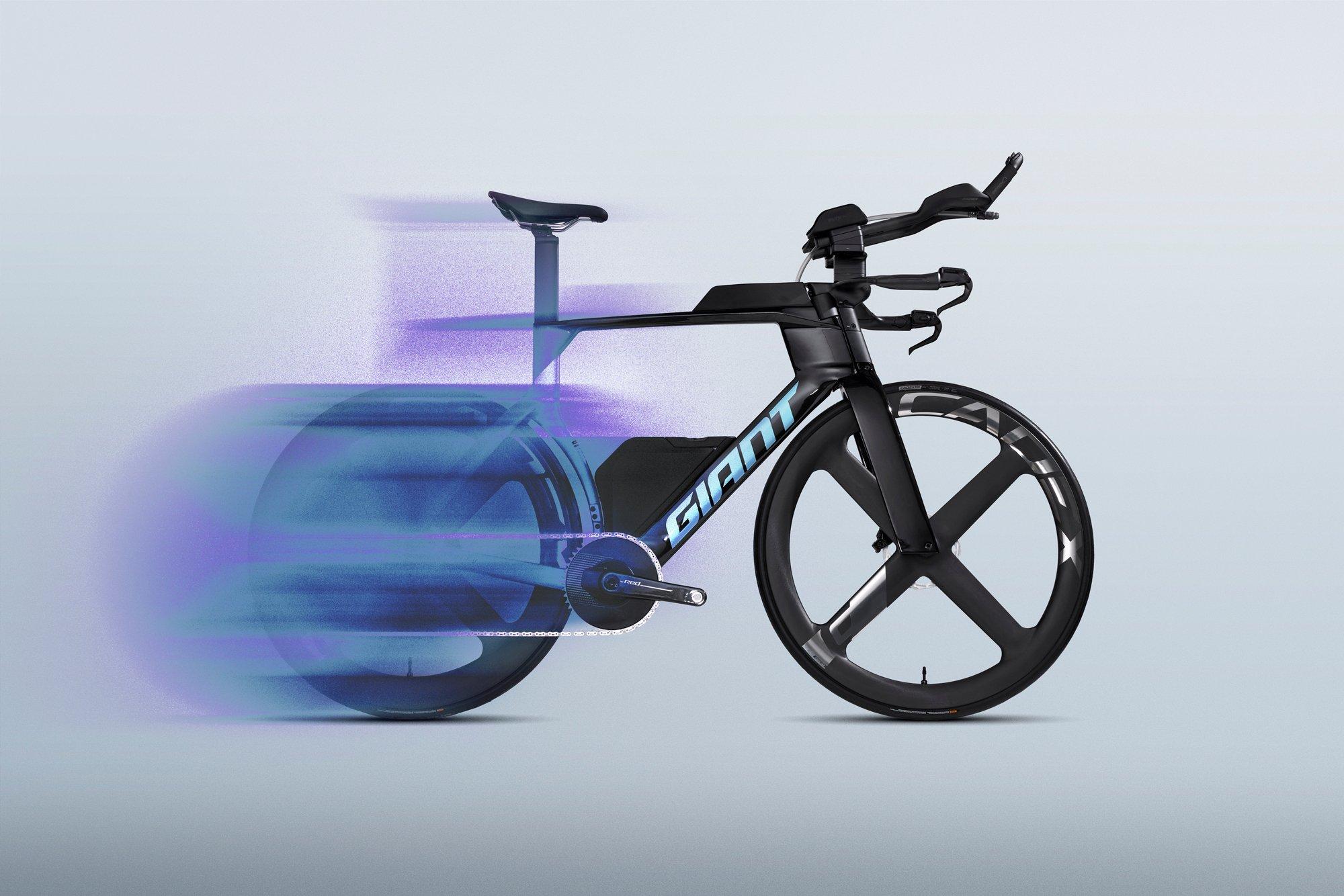 a futuristic bike with a blue blur in the background