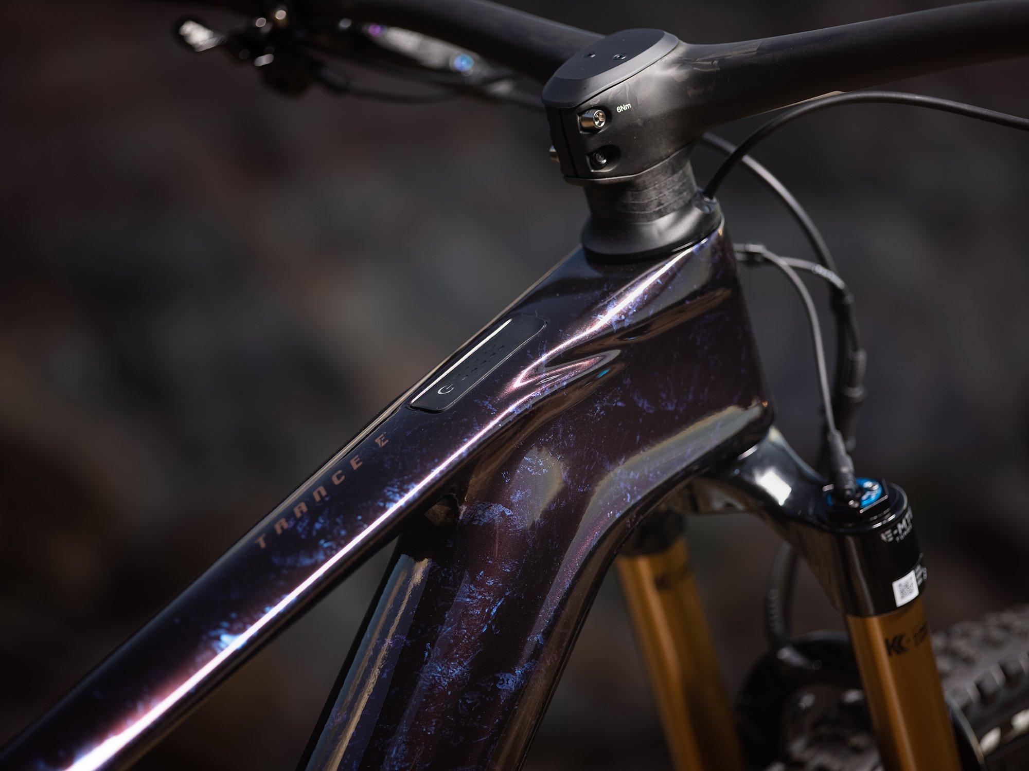 closeup of top tube on electric bike