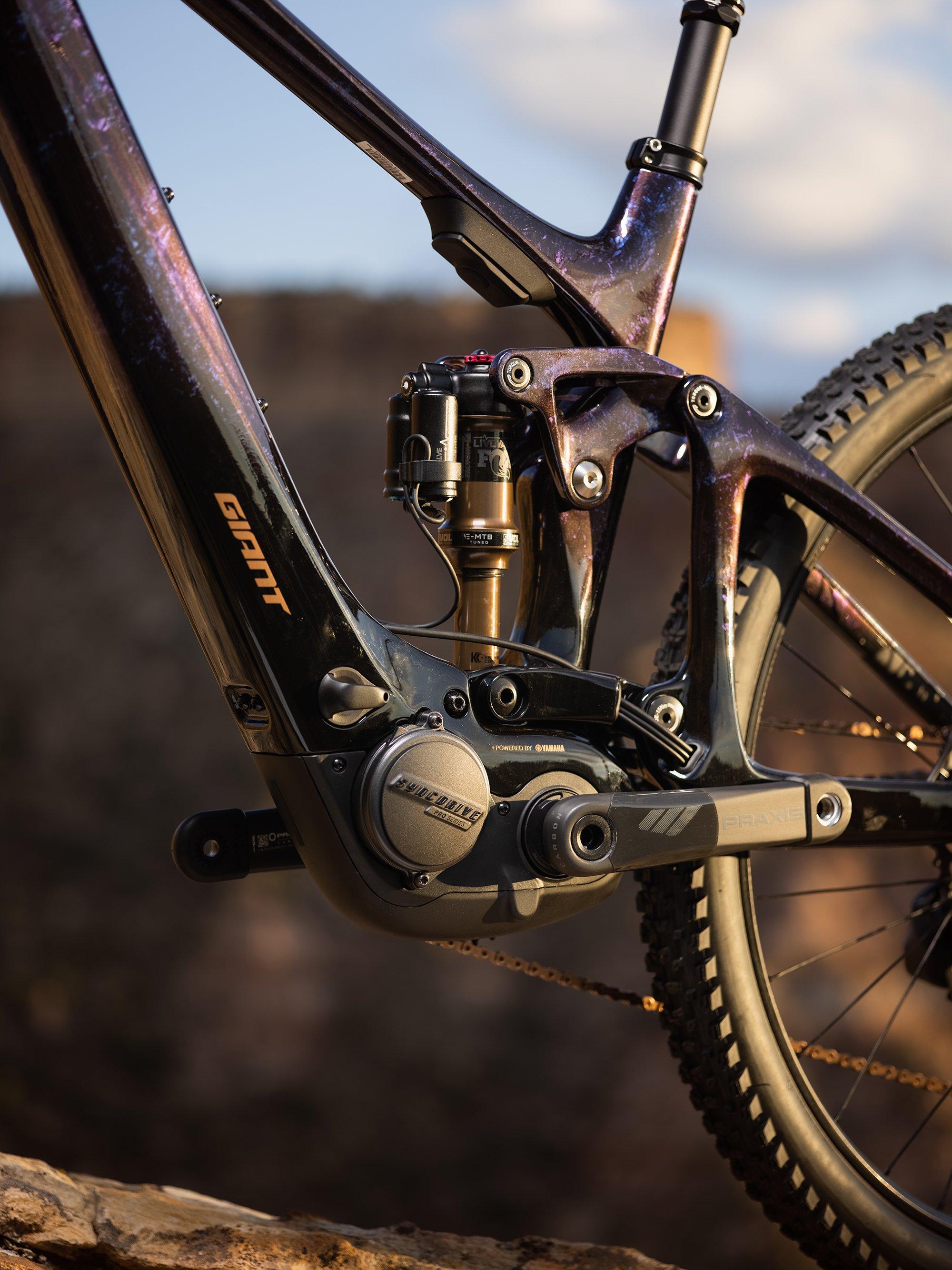a close up of a mountain bike on a rocky surface