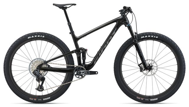 a black mountain bike with a large wheel and spokes