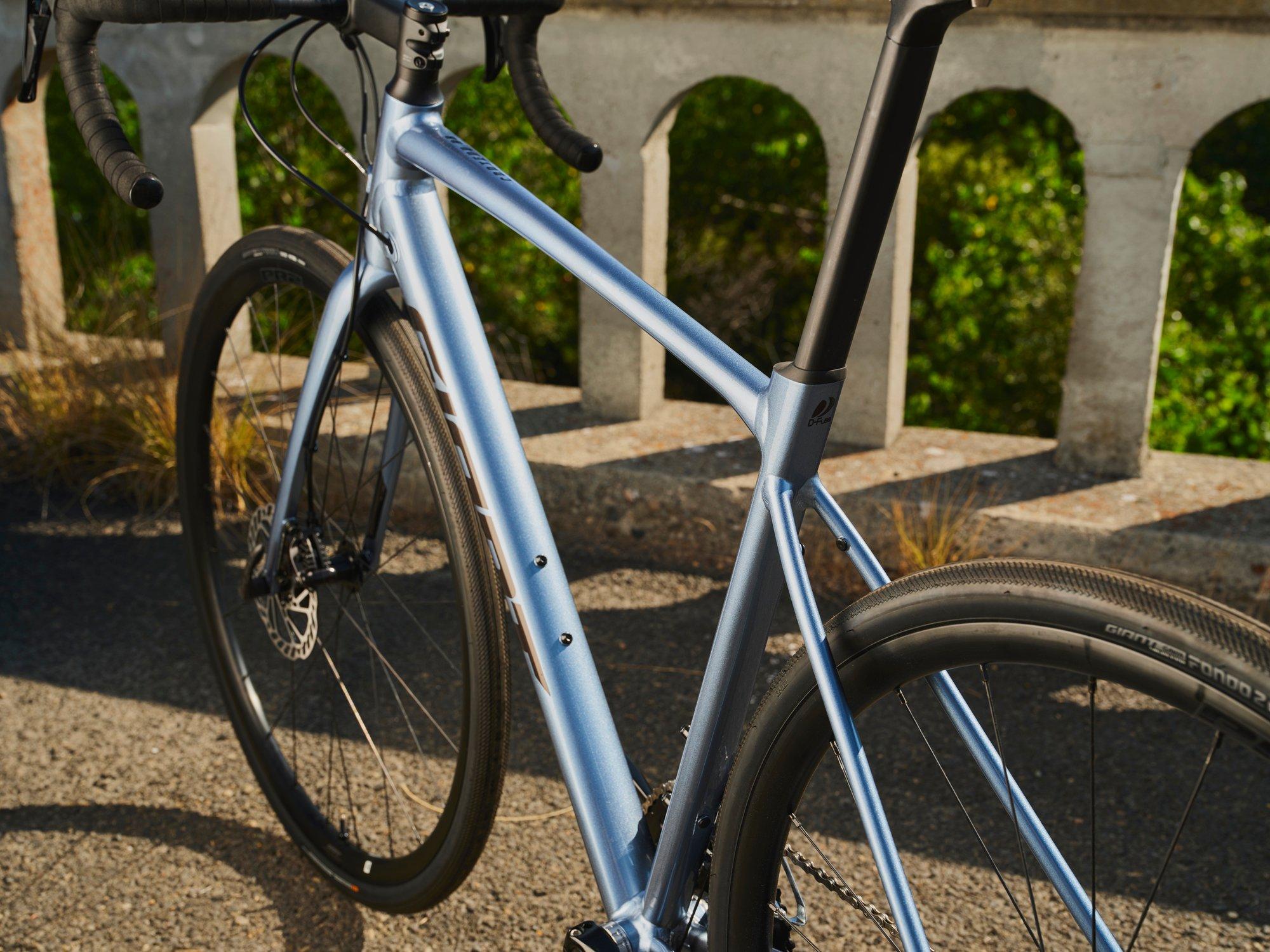 closeup of road bike's front triangle