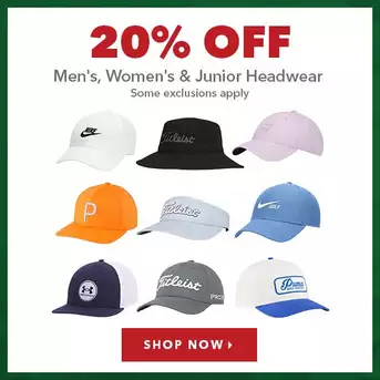 Men's, Women's & Junior Headwear - 20% Off