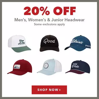 Men's, Women's & Junior Headwear - 20% Off 