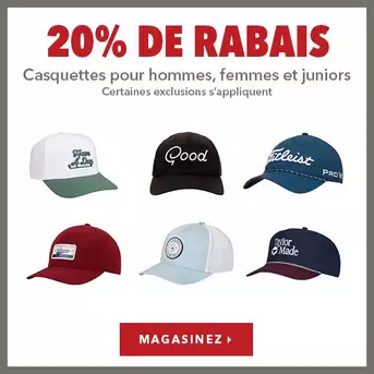 Casquettes, chapeaux et visières pour hommes, femmes et juniors – 20% de rabais