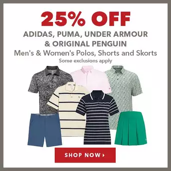 Adidas, Puma, Under Armour & Original Penguin Men's & Women's Polos, Shorts And Skorts - 25% Off 