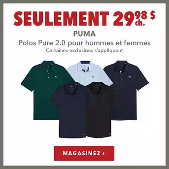 Polo Puma Pure 2.0 pour hommes et femmes – Seulement 29,98 $ ch.