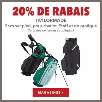 Sacs Staff, de pratique, sur pied et pour chariot TaylorMade – 20% de rabais