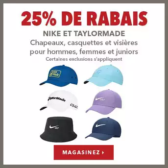 Casquettes et chapeaux Nike et TaylorMade pour femmes, hommes et juniors – 25% de rabais
