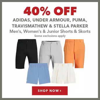Adidas, Under Armour, Puma, TravisMathew & Stella Parker Men's, Women's & Junior's Shorts & Skorts - 40% Off