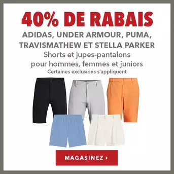 Shorts et jupes-shorts adidas, Under Armour, Puma, TravisMathew et Stella Parker pour femmes, hommes et juniors – 40% de rabais
