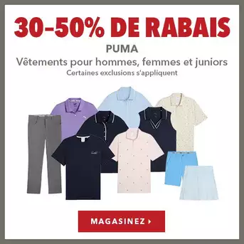 Vêtements Puma pour femmes, hommes et juniors – 30% à 50% de rabais