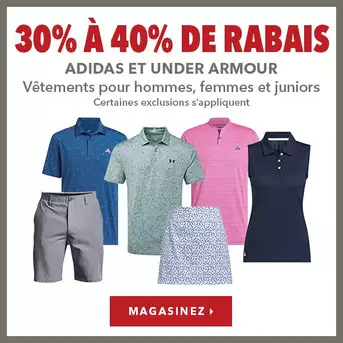 Vêtements adidas et Under Armour – 30% - 40% de rabais