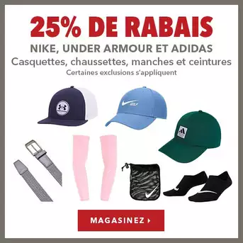 Chapeaux, casquettes, manchons et ceintures Nike, Under Armour et adidas – 25% de rabais