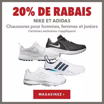 Chaussures Nike et Adidas sélectionnés - 20% de rabais