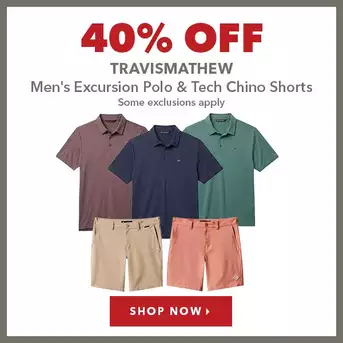 TravisMathew Men's Excursion Polo & Tech Chino Shorts - 40% Off 
