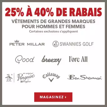 Vêtements de grandes marques pour hommes et femmes - 25% à 40% de rabais