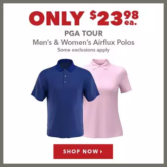 PGA Tour Men's & Women's Airflux Polos - Only $23.98 ea