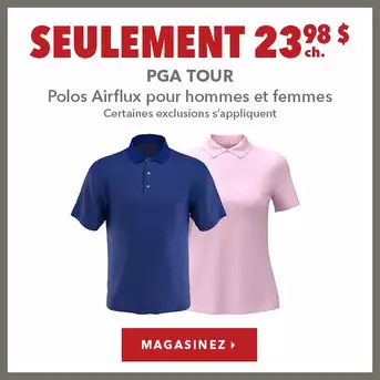 Polos PGA Tour Airflux pour hommes et femmes – Seulement 23,98 $ ch.