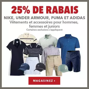 Vêtements et accessoires Nike, Under Armour, Puma et Adidas pour femmes, hommes et juniors – 25% de rabais